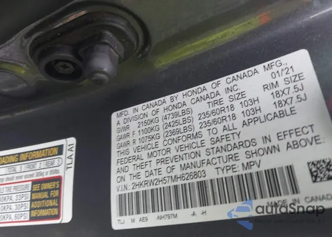 2021 Honda Cr-V Awd Ex z USA, uszkodzony, nr VIN 2HKRW2H57MH626803